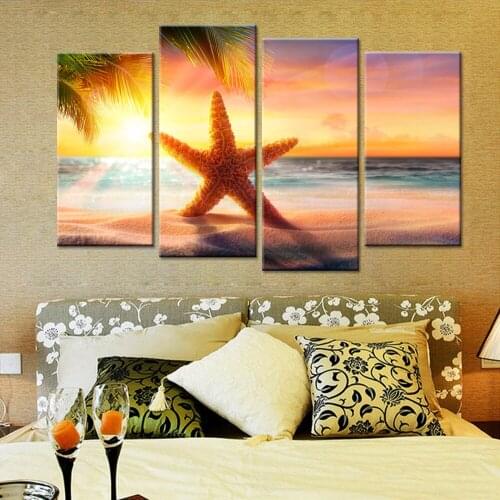 No Frame 4 Pieces Beach Starfish Seascape Canvas Wall Art Painting for Living Room Cuadros Decoracion Home Decor