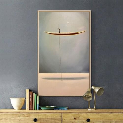 Nordic A Leaf Gold Boat Cuadros Canvas Paintings Abstract Natural Landscape Picture Wall Art Graphic For Living Room Decoration