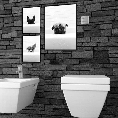 Baby Animal Painting Puppy Pug printable Nursery Wall Art Canvas Posters Prints Pictures Bathroom Toilet Kid Room Decor