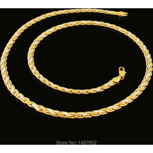2015 New Trendy Two Tone Necklace Gold Color Men Jewelry 60 CM 6MM Snake Chain Necklace Wholesale