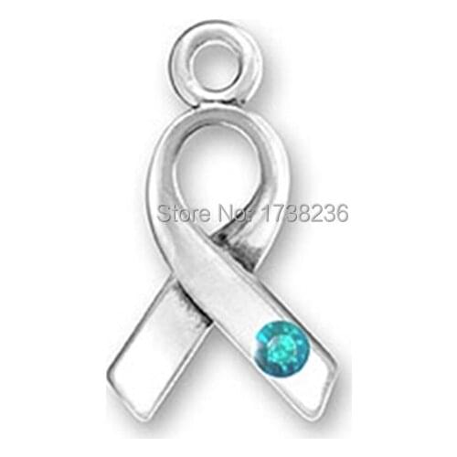 Ovarian And Cervical Cancer Research Ribbon Charm With Teal Crystal