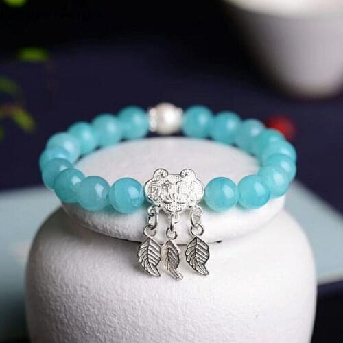 Wholesale JoursNeige Light Blue Tianhe Natural Stone Crystal Bracelet With wishful leaf lock for Women Crystals Bracelet Jewelry
