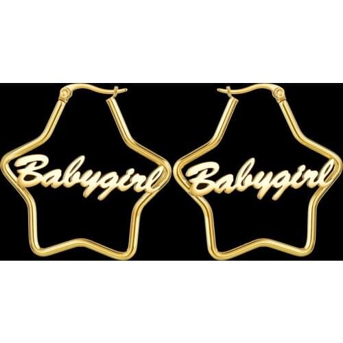 Personalized Gold Star Custom Name Hoop Earring Nameplate Letter Jewelry Girl Pentagram Piercing Customizded Oorbellen Jewelry