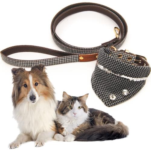 British Style Dog Leash Fashionable Plaid Pattern Pet Leash Dog Walking Leash with Adjustable Dog Collar