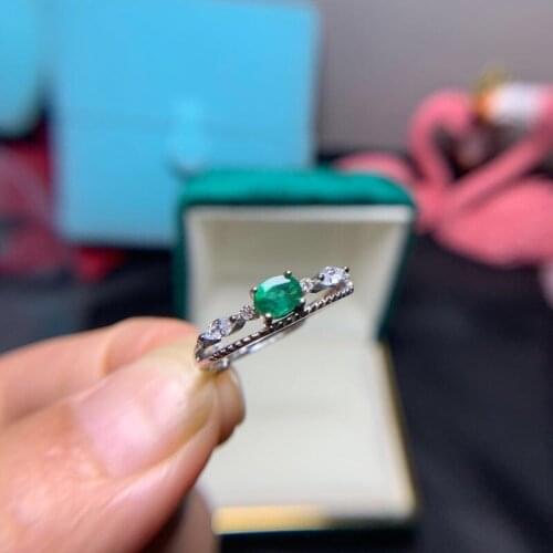 Fine Jewelry Natural Emerald 925 Sterling Silver Classic Girl New Adjustable Gemstone Ring Support Test with Box
