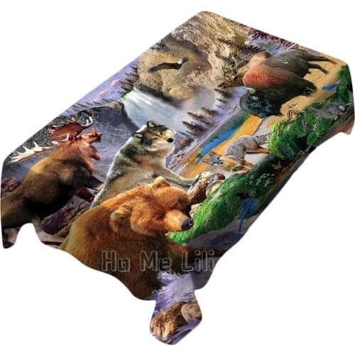 Wild Animal Design Rectangle Tablecloth Picnic Bbq Kitchen Dining Decoration