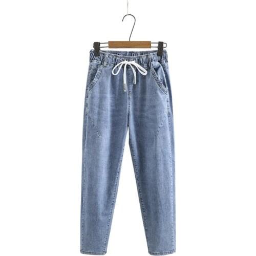 Plus Size L-4XL Womens Stretchable Jeans Solid Simple Blue Grey Denim Pants