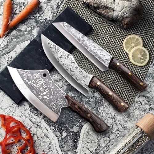 Hand-forged chopping knife Stainless steel tiger pattern meat cleaver Kitchen cooking knife Boning knife