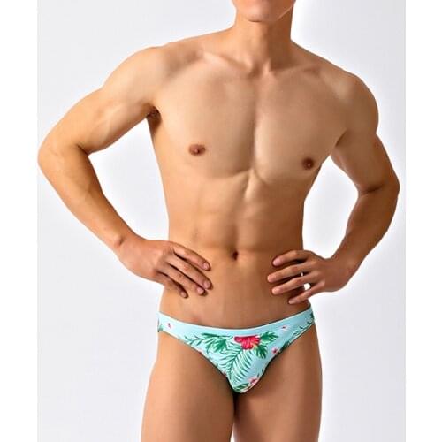 Sexy green flower printing swimsuits men swim briefs beach shorts low waist tight men swimwear bikinis bathing suits samll size