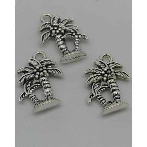 ALYMMO 8Pcs/lot Antique Silver Coconut Tree Charms 18x14mm 3D Coconut Palm Charms DIY Jewelry Findings