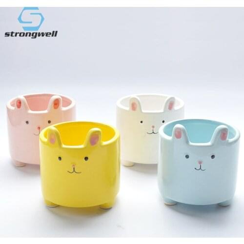 Strongwell Nordic Ceramic Flower Pots Cartoon Rabbit Planter Home Garden Decoration Miniature Model Succulent Flowerpots Crafts