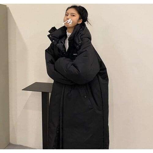 Women Winter Jacket Korean Oversized Loose Letter Embroidery Warm Mid-length Femme Hooded Cotton Coat Woman Parkas Ropa De Mujer