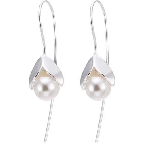 New Arrival 925 Sterling Silver Fashion pearl Flower Egg Ladies`drop Earrings Women Jewelry Birthday Gift Female Cheap