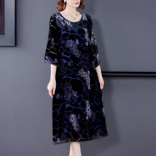 2021 Autumn Vintage Floral Gold Velvet Midi Dress Winter Casual Print 4XL Plus Size Dresses Women Elegant Bodycon Party Vestidos