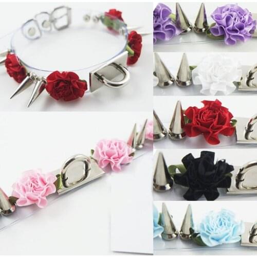 Women Harajuku Fashion NEW Hot Dark Rivet Necklaces handmade Transparent Leather flower Choker punk Torques Belt