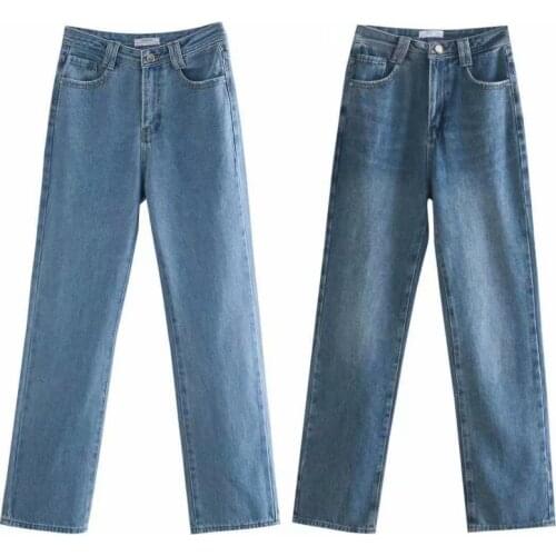 ZXQJ Women 2021 Fashion Side Pockets Faded Wide Leg Jeans Vintage High Waist Zipper Fly Denim Female Trousers Mujer