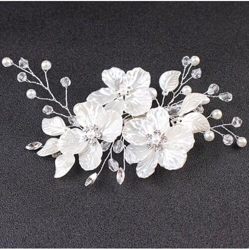 1Pcs Crystal Pearl Flower Hair Clip Floral Style Barrette Bride Hair Jewelry Bridesmaid Wedding Bridal Hair Accessories