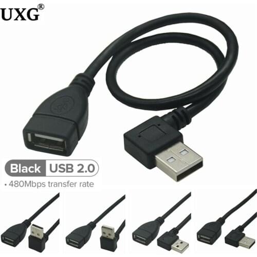 10cm 20cm USB 2.0 A Male to Female 90 Angled Extension Adaptor cable USB2.0 male to female right left down up Black cable cord