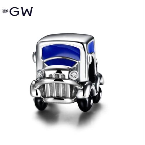 100% S925 Sterling Silver Charms Blue Vintage Car Charm Enamel Crystal Bead For Bracelet Jewelry Making GW Jewellery D196H20