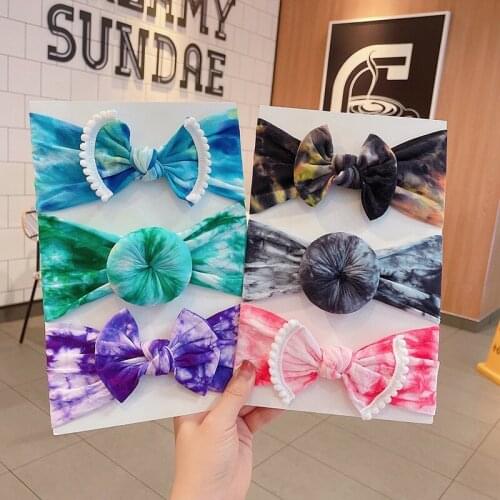 3Pcs/Set Gradient Color Childrens Hair Band Set For Girls Bow Elastic Headbands Turban Kids Headware Baby Hair Accessories