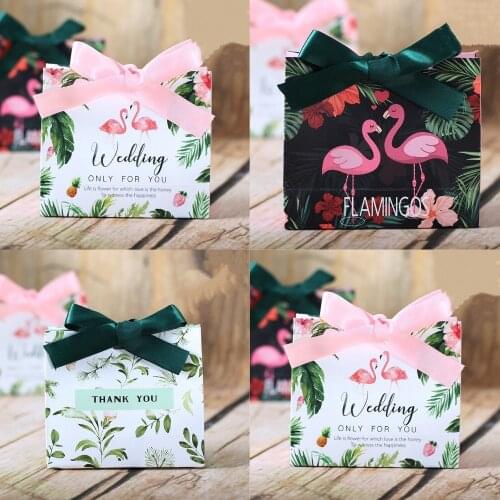 30 Pcs European Creative Flamingo Forest Leaf Wedding Favors Candy Boxes Bomboniera Party Gift Bag Chocolate Candy bags