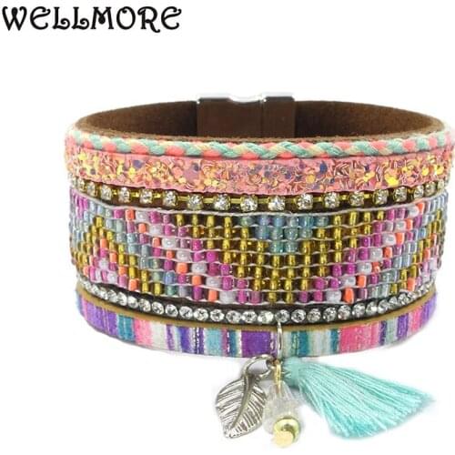 Wellmore beads bracelets ,leather bracelets Bohemian charm bracelets for women