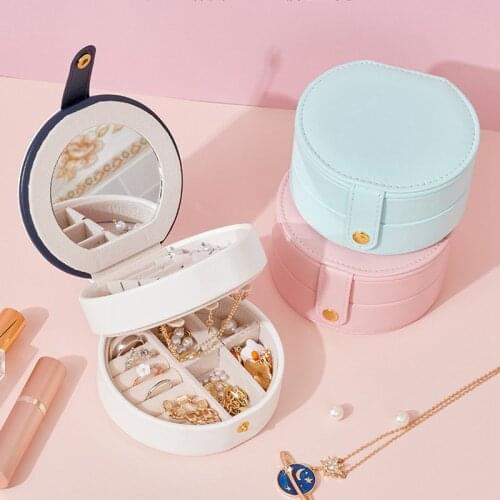 Double layers Portable Small Jewelry Organizer Ring Pendnat Earring Bracelet Display Storage Box with Mirror