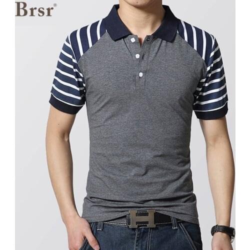Summer New T Shirt Men Top Short Stripe Sleeve Turn-down Collar Patchwork Color Casual T-shirt For Clothes Cheap Mens Clothing