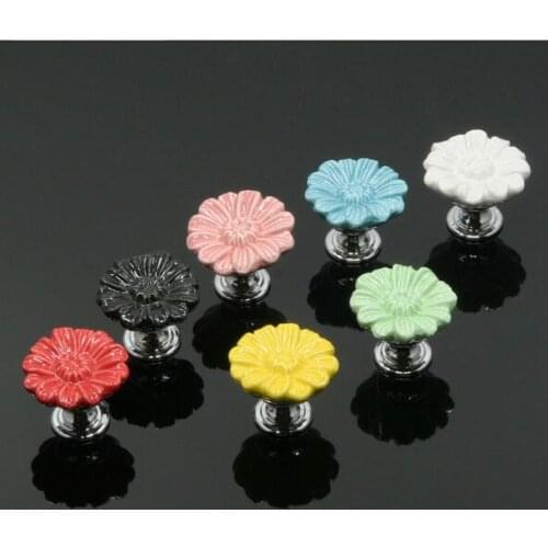 Chrysanthemum Ceramic Handles Drawer Knobs Cupboard Door Handles Kids Room Cabinet Handles with screws Furniture Handles YH1667
