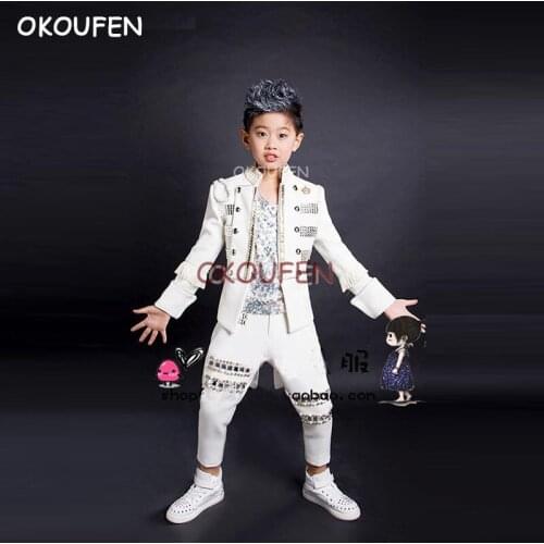 Boy Street Dance Show Costume Custom Adult Child Model Singer Royal Court Tuxedo Suit Set