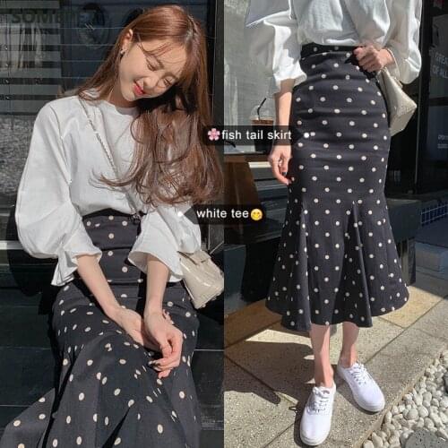 Summer Polka Dot Skirt Bodycon Trumpet / Mermaid Vintage Lady Skirts High Waist Slim Kawaii Jupe Longue