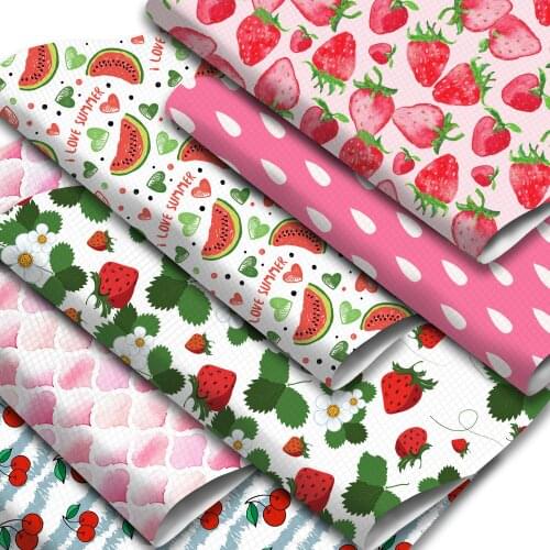 Rainbow Printed Faux Leather Sheets Strawberry Watermelon Fruit Synthetic Leather Fabric 20x33cm for DIY Earrings Handbags Pouch