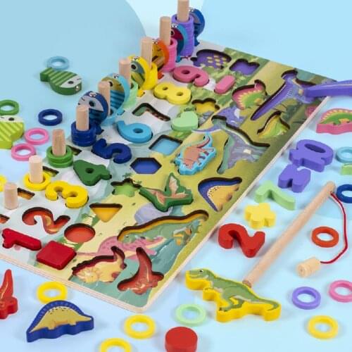 Montessori Math Toys For Kids Wooden Baby Educational Fishing Count Numbers Matching Digital Shape Board Puzzle Children Toy