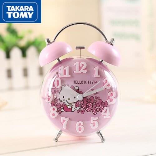 TAKARA TOMY cute cartoon Hello Kitty alarm clock simple and creative fashion students with mute bedside personality modern bell