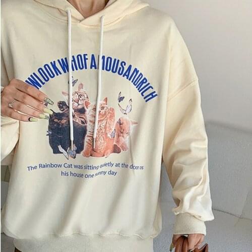 Korean Fashion Streetwear Super Cute Cats Butterfly Printed Hoodies Sweatshirt Women Streetwear Sweet Girl Kawaii Clothes Goth