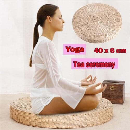 Floor Pillow Eco-Friendly Round Straw Cushion Hand Woven Tatami Floor Mat Yoga Tea Ceremony Meditation Pad 40x6cm