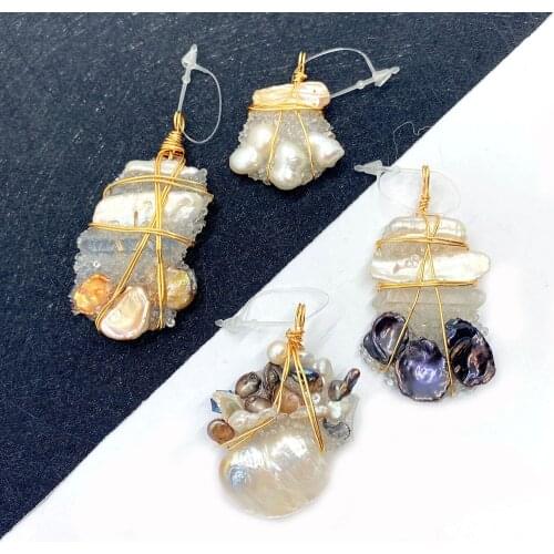 Natural Stone Crystal Pendant Necklace Irregular Shape Pearl Hand-wound Copper Wire DIY Making Necklace Bracelet Accessories