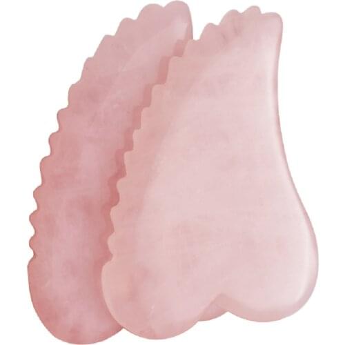 Jade Guasha Stone V Shape with Sawtooth Natural Rose Quartz Facial Back Scraper China Traditional SPA Therapy Body Massager Tool