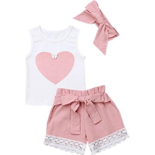 New Newborn Toddler Infant Kids Baby Girl Sleeveless Tops T-Shirt Short Pants Headband Outfits 3Pcs Set Summer Clothes 0-24M