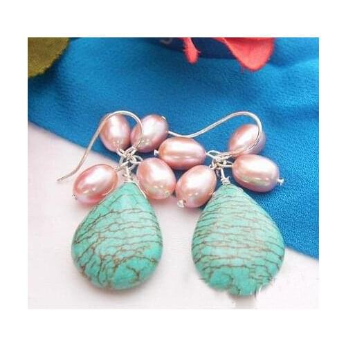 New Arrival Favorite Pearl Earrings Blue Turquoise Pink Rice Freshwater Pearl S925 Sterling Silver Dangle Earring Fine Jewelry