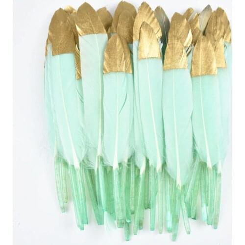 Dipped Gold Duck Feathers Goose Feathers for Crafts 10-15CM/4-6inch White Natural Pheasant Feathers for Jewelry Making Carnival