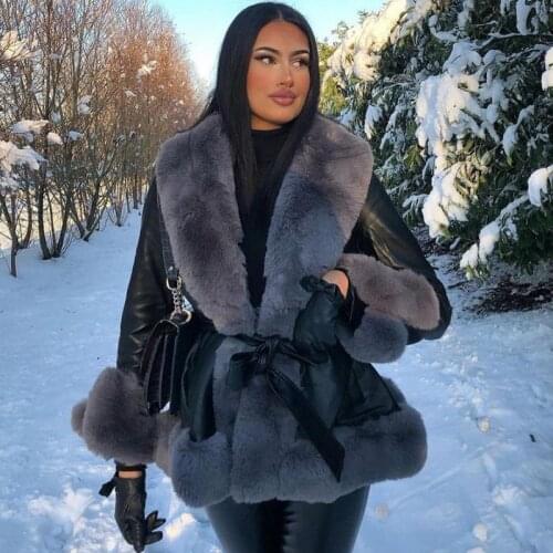 Genuine Leather Coat Fluffy Rex Rabbit Sweater Collar 2021 New Long-Sleeved Warm Clothes Autumn&Winter Ladies Thick Outerwear