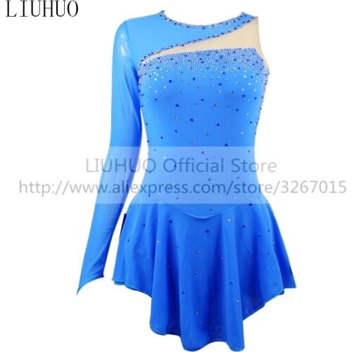 Figure Skating Dress Womens Girls' Ice Performance Rhythmic Gymnastics Handmade Competition Dance Blue Kids Leotard Costume