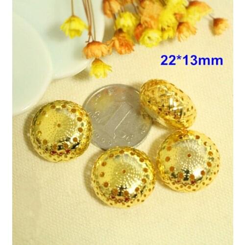 50 pcs Gold-color Hollow Oblate Ball For Jewelry Making,22*13mm Metal Ball - Free Shipping