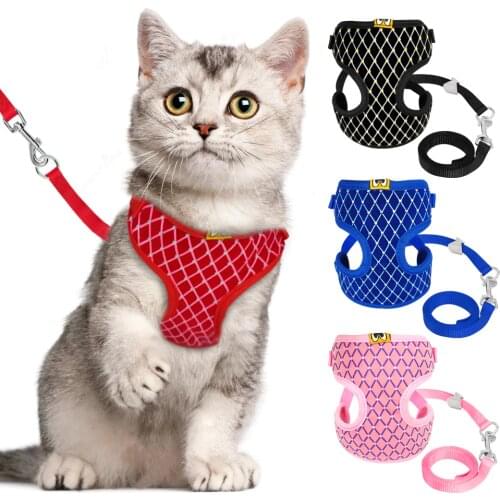 Cat Walking Jacket Harness and Leash Pets Puppy Kitten Clothes Adjustable Vest For Cats Small Dogs Chihuahua Yorkies Pink