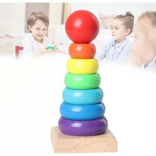 Hot Sale Rainbow Stacking Ring Tower Stacking Folding Cup Stapelring Blocks Wood Montessori Toddler Toy Baby Toys Infant Toys