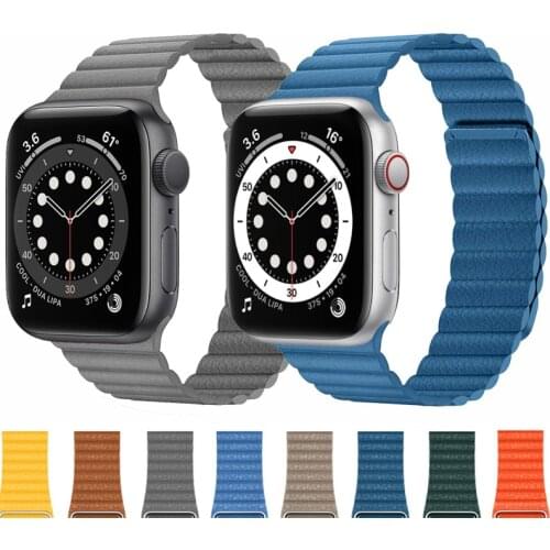 Replacement Genuine Leather Magnetic Closure Loop Watch Band Wristband Strap for Apple Watch 40/44mm/38/42MM Series 6 SE 5 4/2/3
