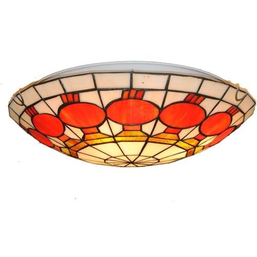 Modern Simple Lanterns Pattern Flush Mount Light European Retro Tiffany Style Stained Glass Ceiling Lamp For Living Room CL279