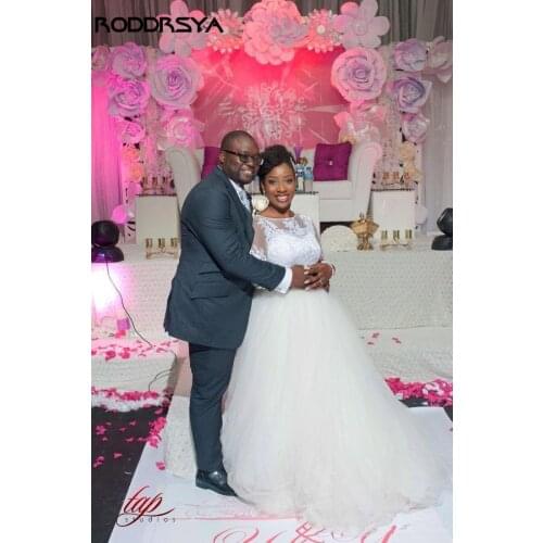 RODDRSYA South African A Line Wedding Dress Simple Lace Appliques Tulle Long Sleeves Wedding Bridal Gowns For Black Girls