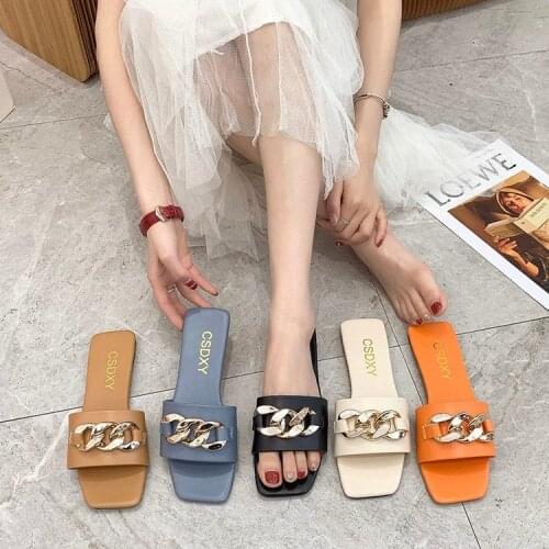 Slippers women summer Comfortable Flat Slippers Metal Accessory casual Slippers female slippers Beach shoes Plus 42